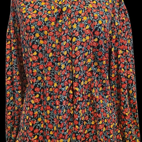 Lolita England flower print blouse scarf puffy mambo bell sleeves kawaii - Picture 8 of 8